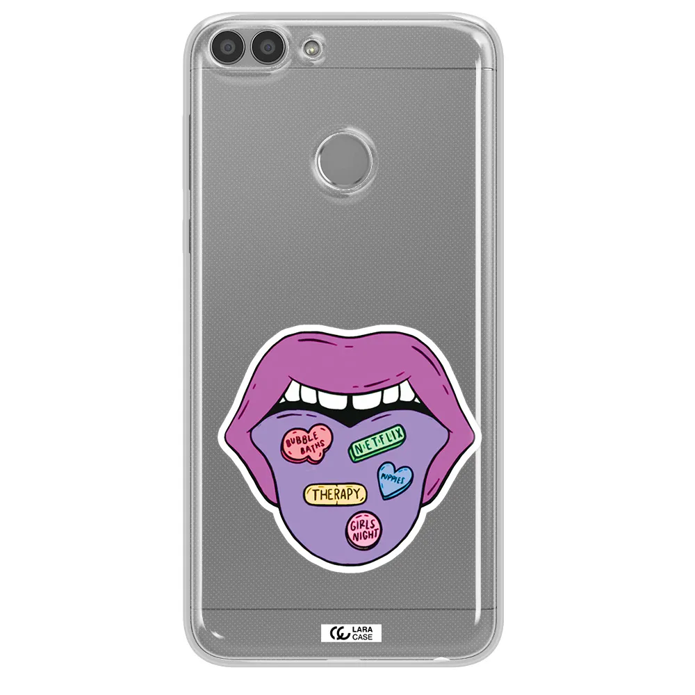 a purple lips with different colored hearts on it Huawei P Smart Clear TPU Case