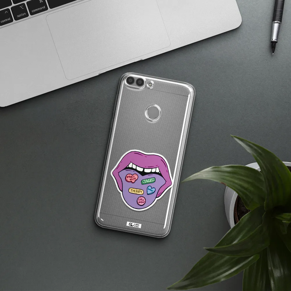 a purple lips with different colored hearts on it Huawei P Smart Clear TPU Case