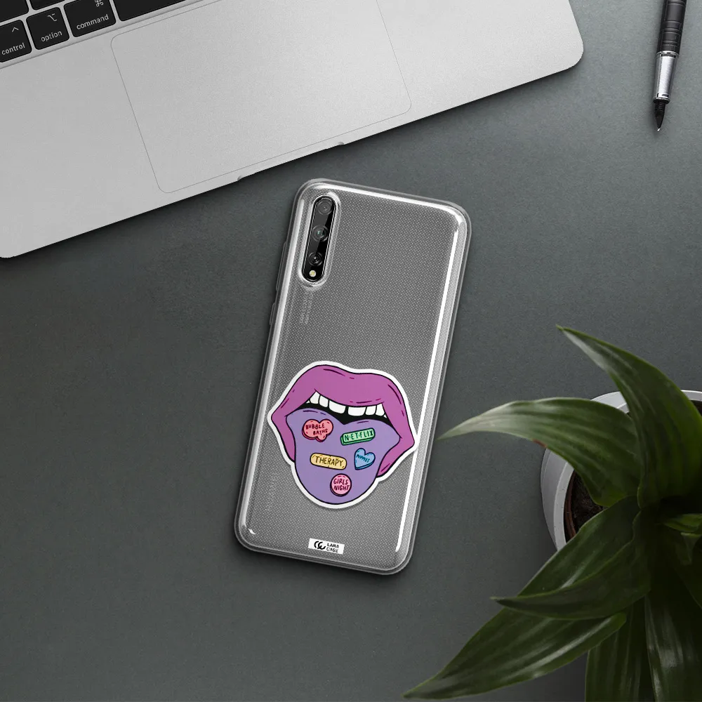 a purple lips with different colored hearts on it Huawei P Smart S Clear TPU Case