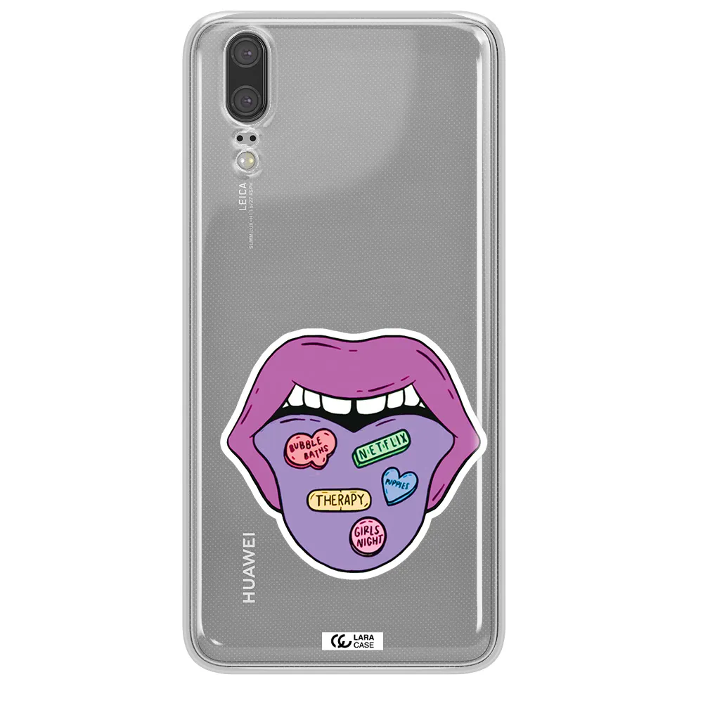 a purple lips with different colored hearts on it Huawei P20 Clear TPU Case