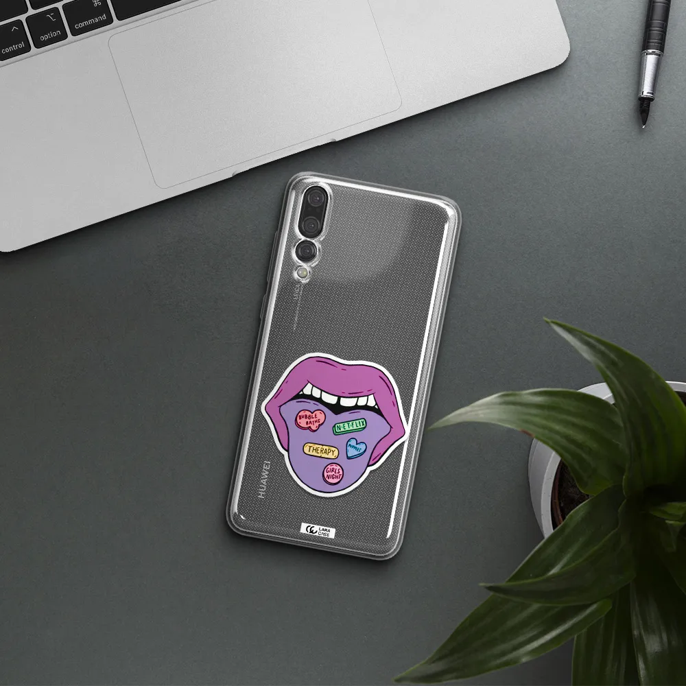 a purple lips with different colored hearts on it Huawei P20 Pro Clear TPU Case