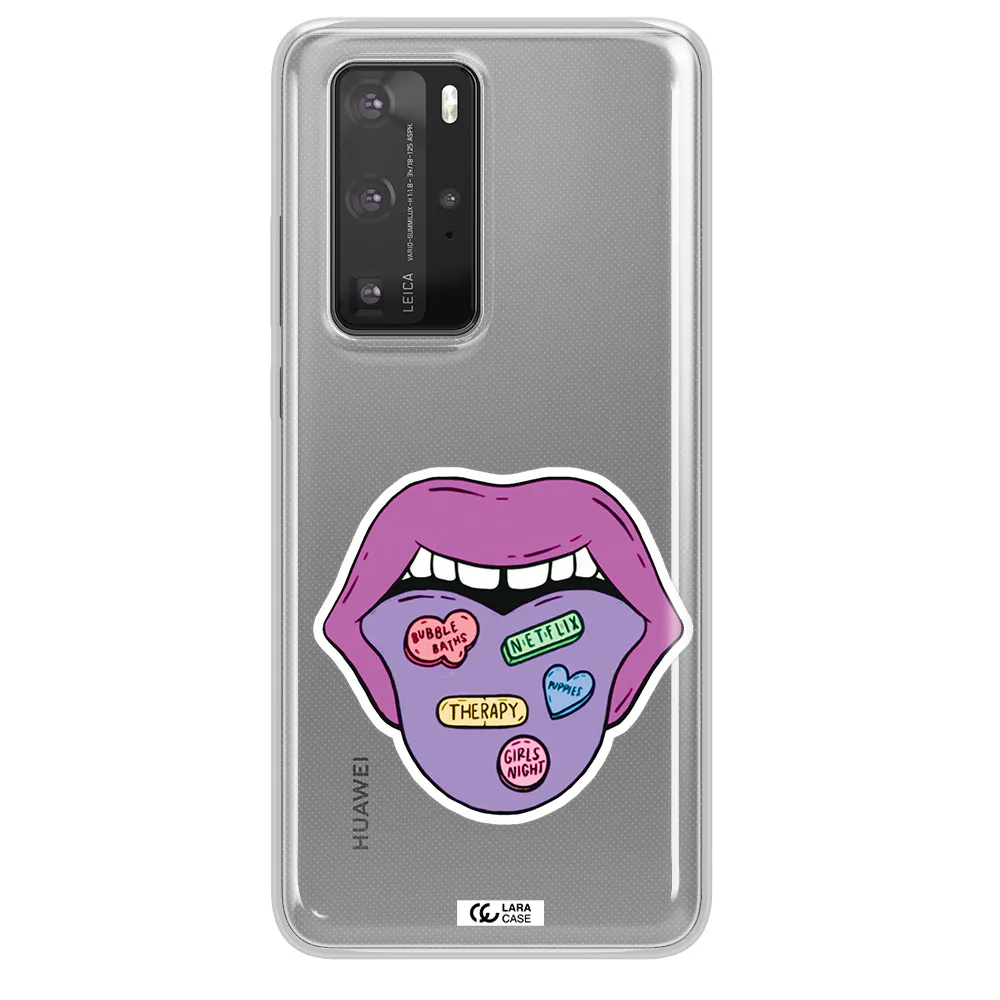a purple lips with different colored hearts on it Huawei P40 Pro Clear TPU Case