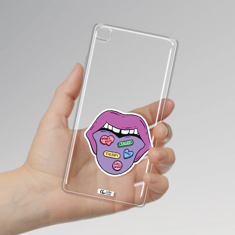 a purple lips with different colored hearts on it Huawei P8 Clear TPU Case