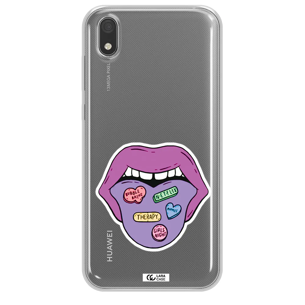 a purple lips with different colored hearts on it Huawei Y5 2019 Clear TPU Case