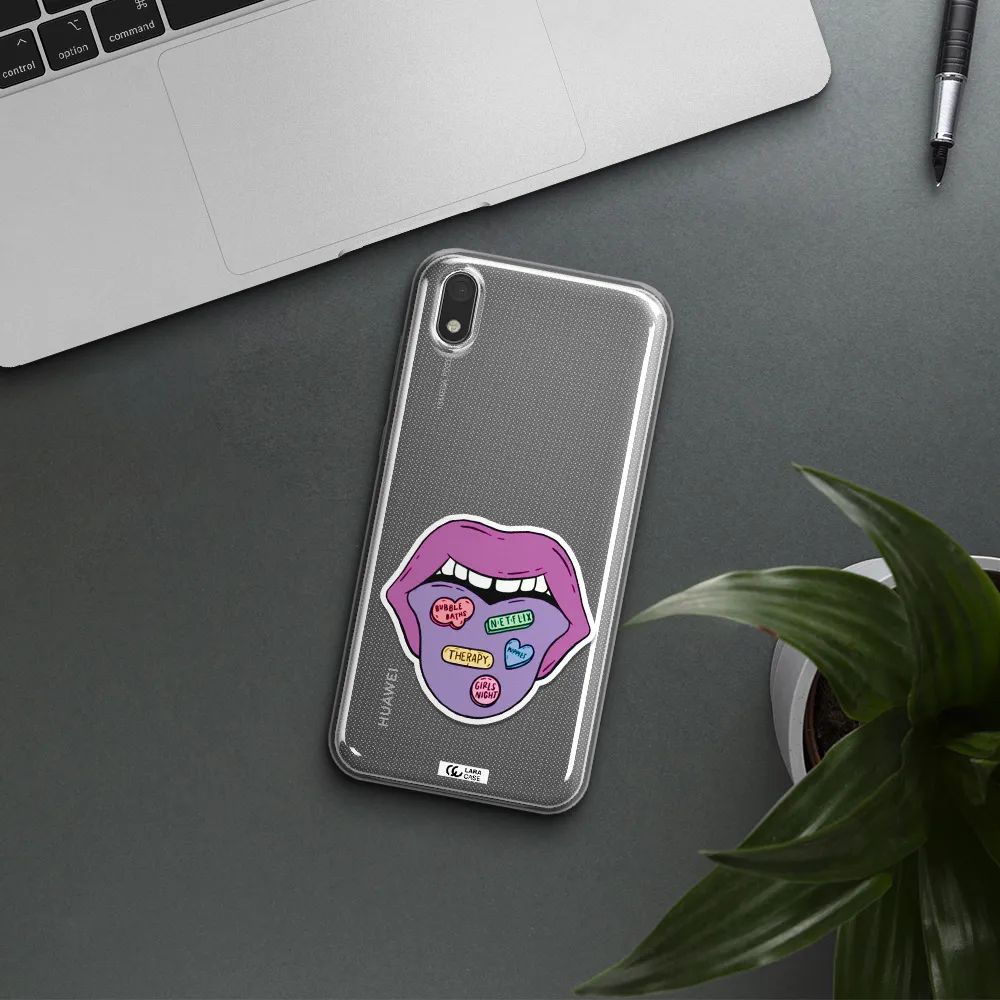 a purple lips with different colored hearts on it Huawei Y5 2019 Clear TPU Case