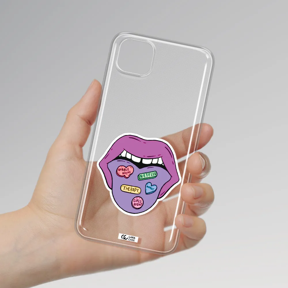 a purple lips with different colored hearts on it Huawei Y5P Clear TPU Case