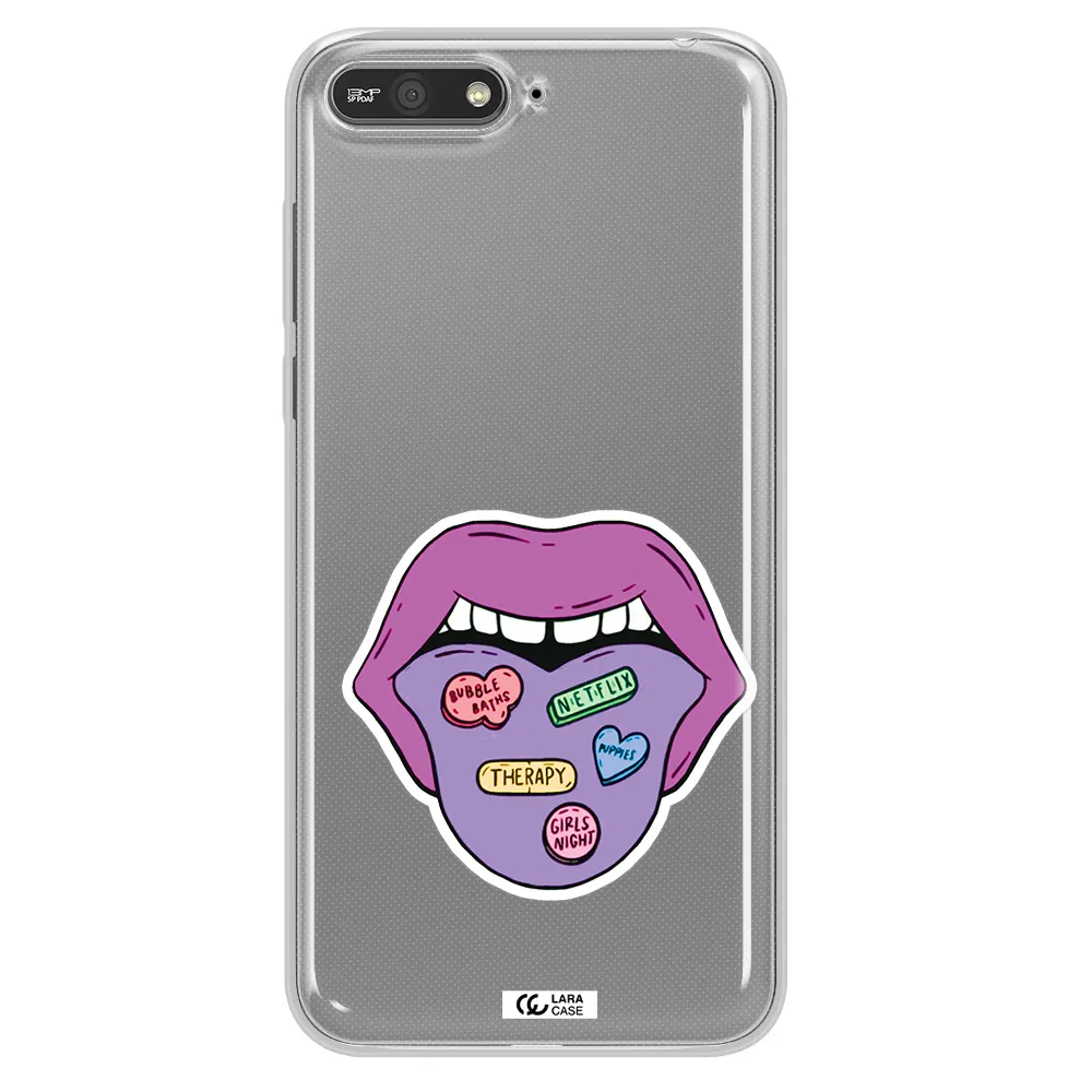 a purple lips with different colored hearts on it Huawei Y6 2018 Clear TPU Case