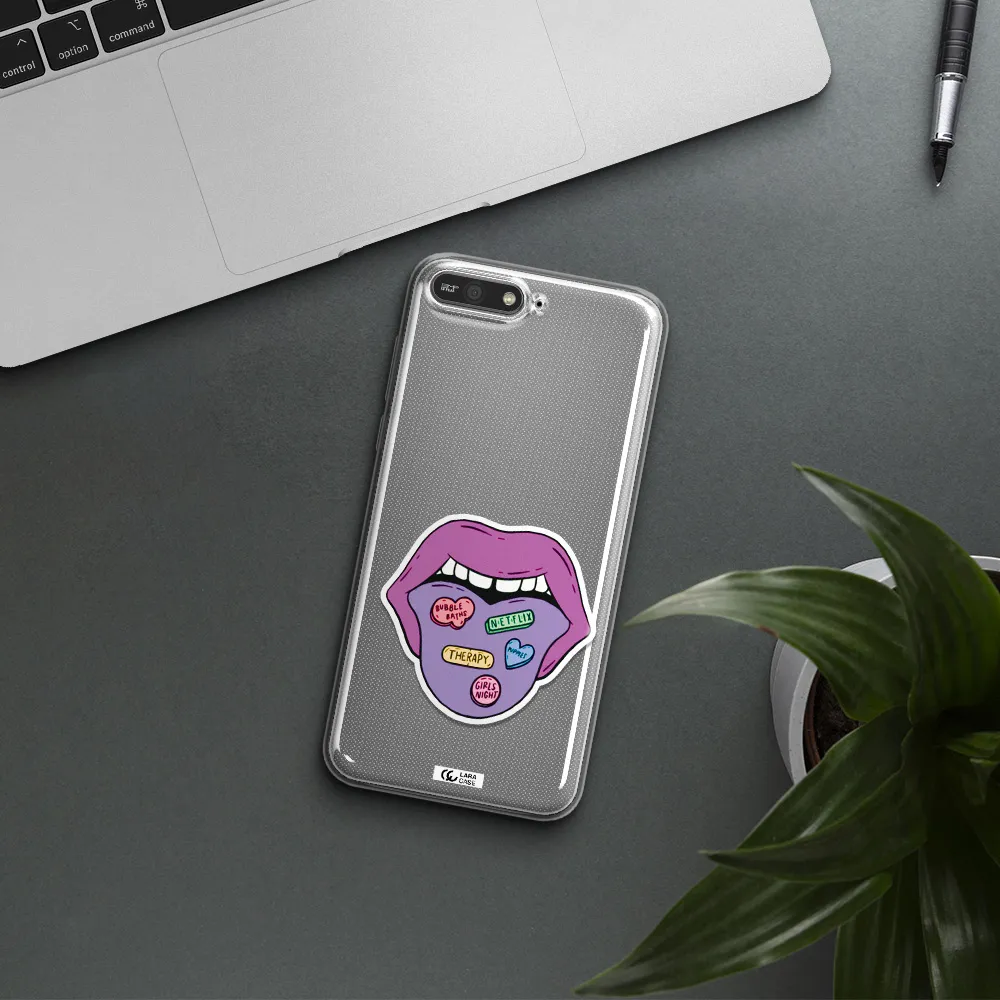 a purple lips with different colored hearts on it Huawei Y6 2018 Clear TPU Case