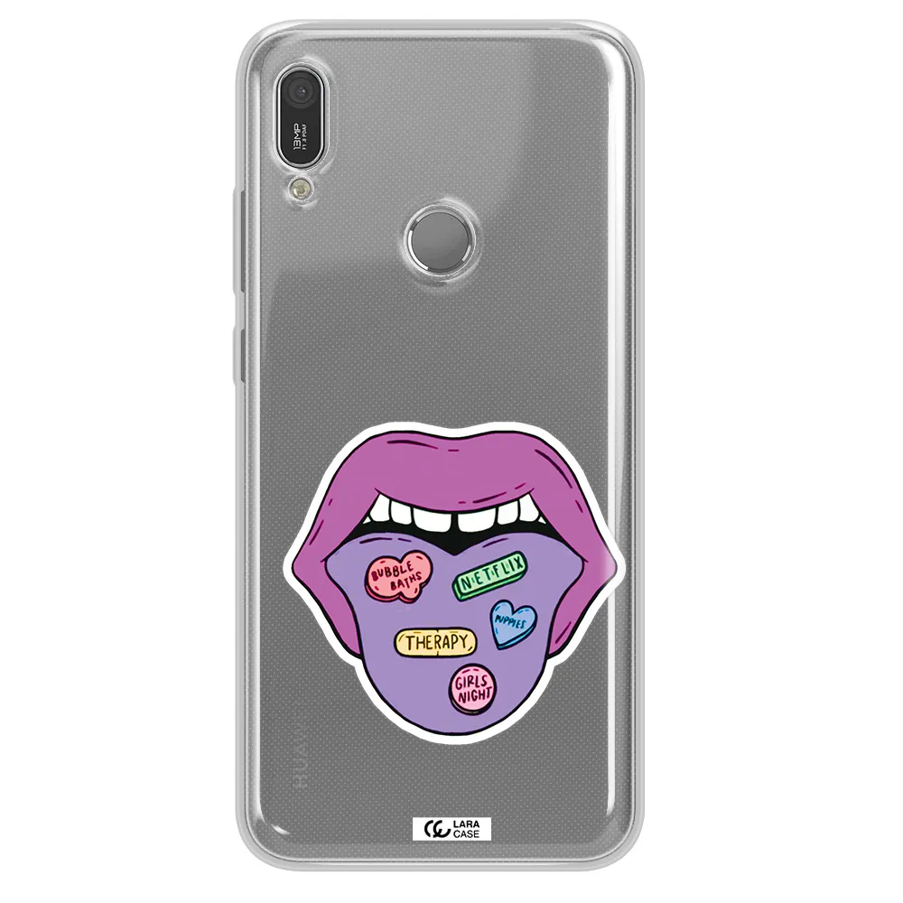 a purple lips with different colored hearts on it Huawei Y6 2019 Clear TPU Case