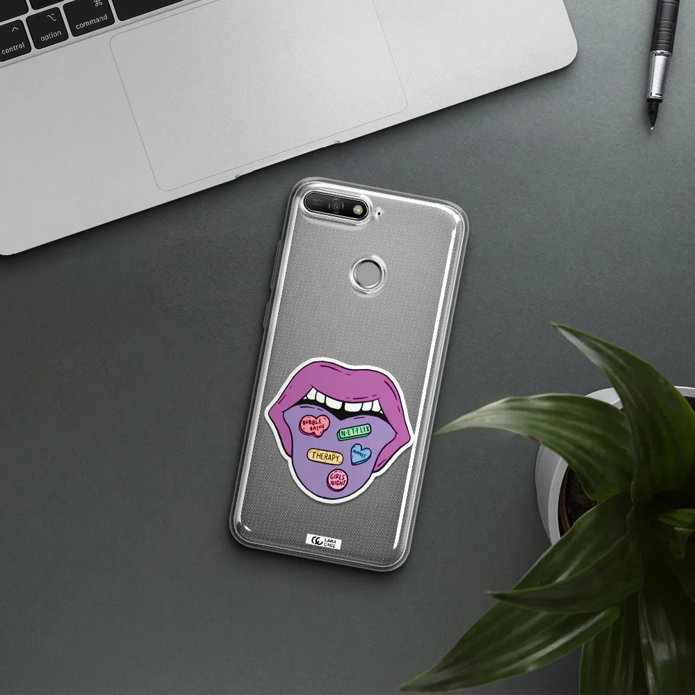 a purple lips with different colored hearts on it Huawei Y6 Prime 2018 Clear TPU Case