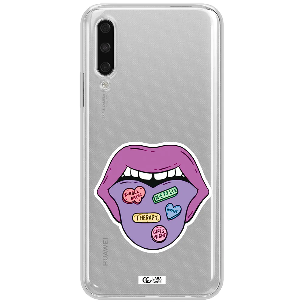 A Purple Lips With Different Colored Hearts On It Huawei Y9S Clear Tpu Case
