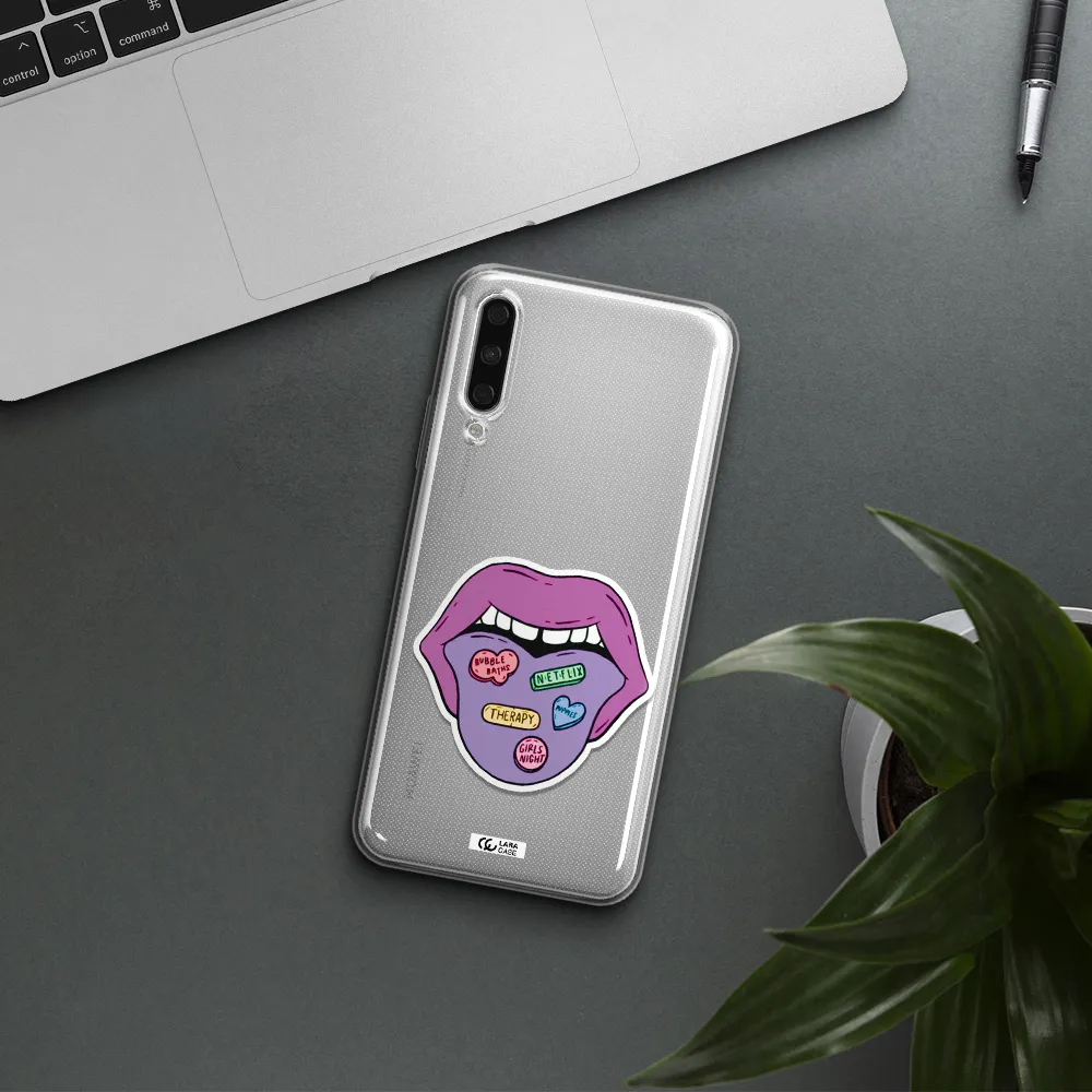 A Purple Lips With Different Colored Hearts On It Huawei Y9S Clear Tpu Case