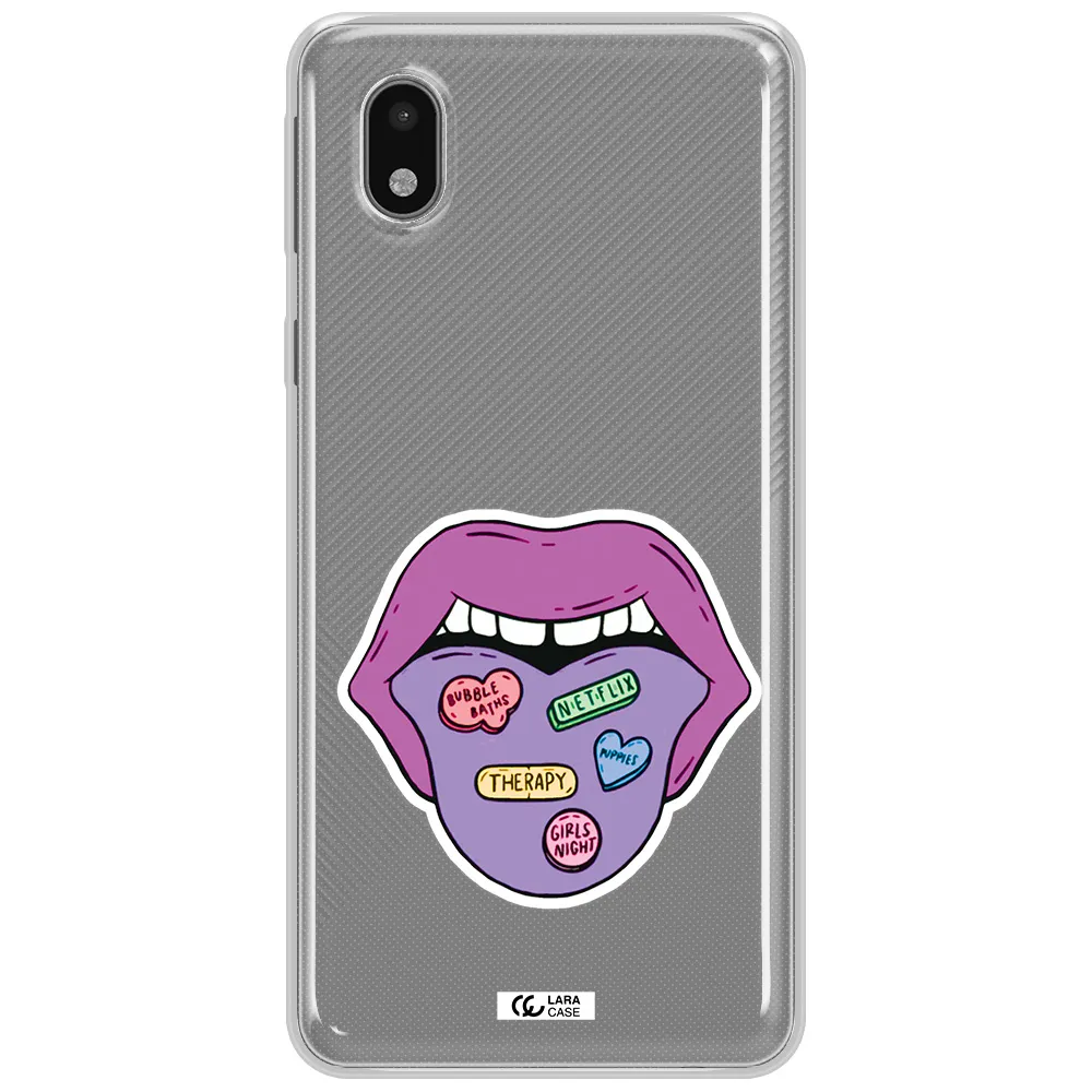 A Purple Lips With Different Colored Hearts On It Samsung A01 Core Clear Tpu Case