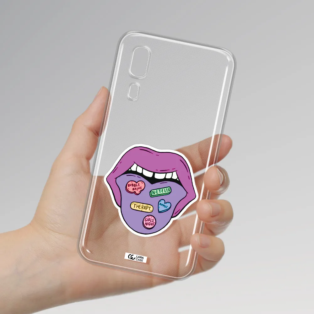 a purple lips with different colored hearts on it Samsung A2 Core Clear TPU Case