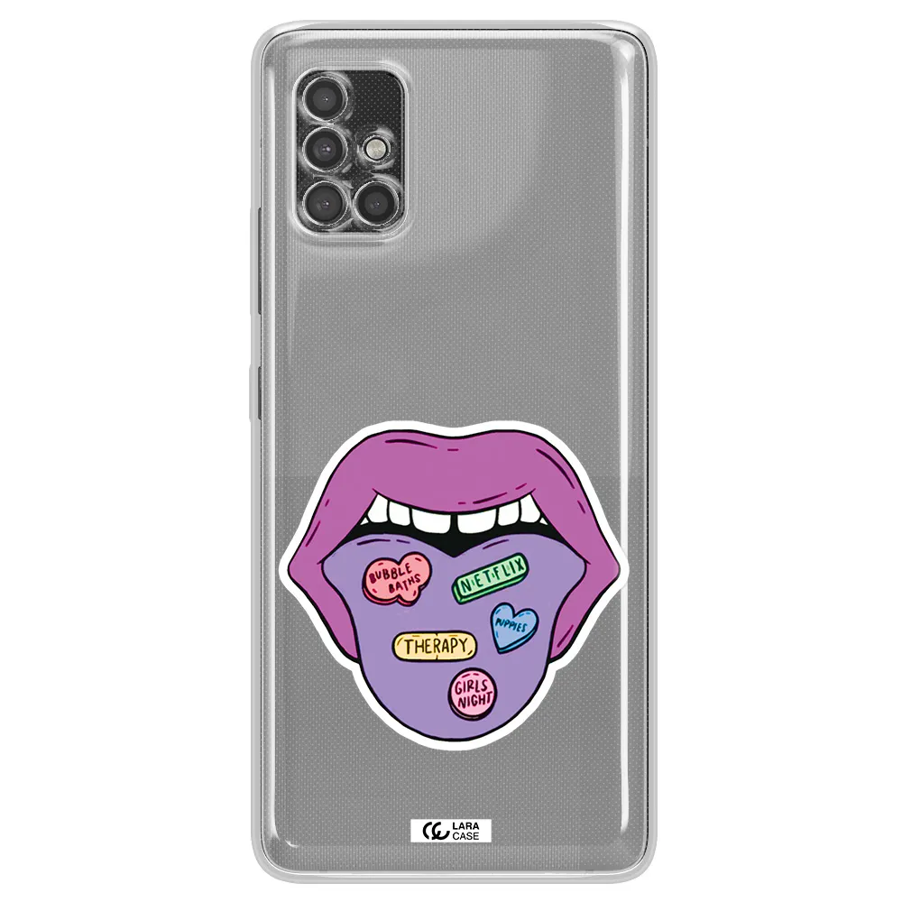 A Purple Lips With Different Colored Hearts On It Samsung A40S Clear Tpu Case