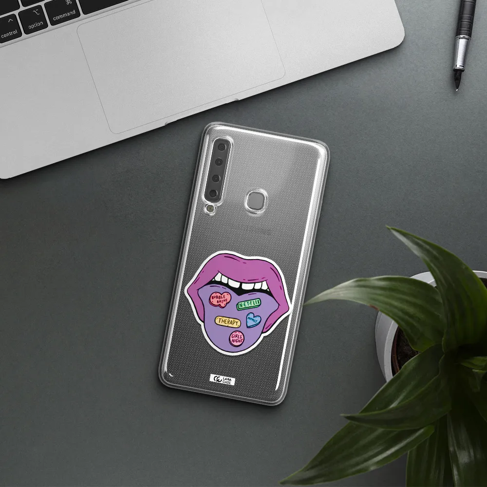 a purple lips with different colored hearts on it Samsung A9 2018 Clear TPU Case