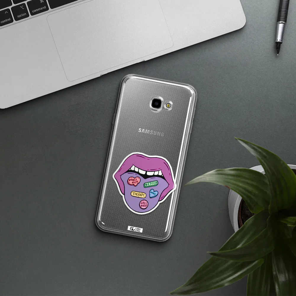 a purple lips with different colored hearts on it Samsung J4 Plus Clear TPU Case
