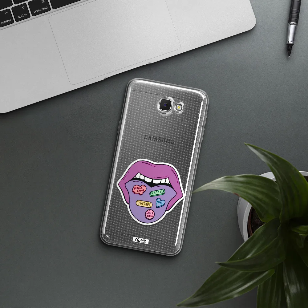 a purple lips with different colored hearts on it Samsung J5 Prime Clear TPU Case