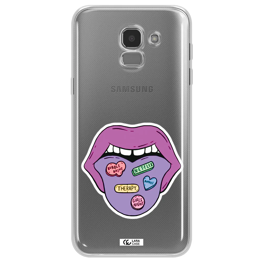 a purple lips with different colored hearts on it Samsung J6 Clear TPU Case