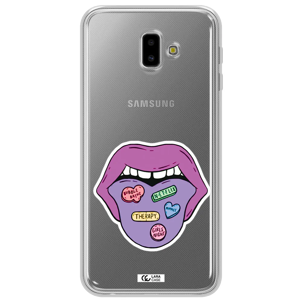 a purple lips with different colored hearts on it Samsung J6 Plus Clear TPU Case