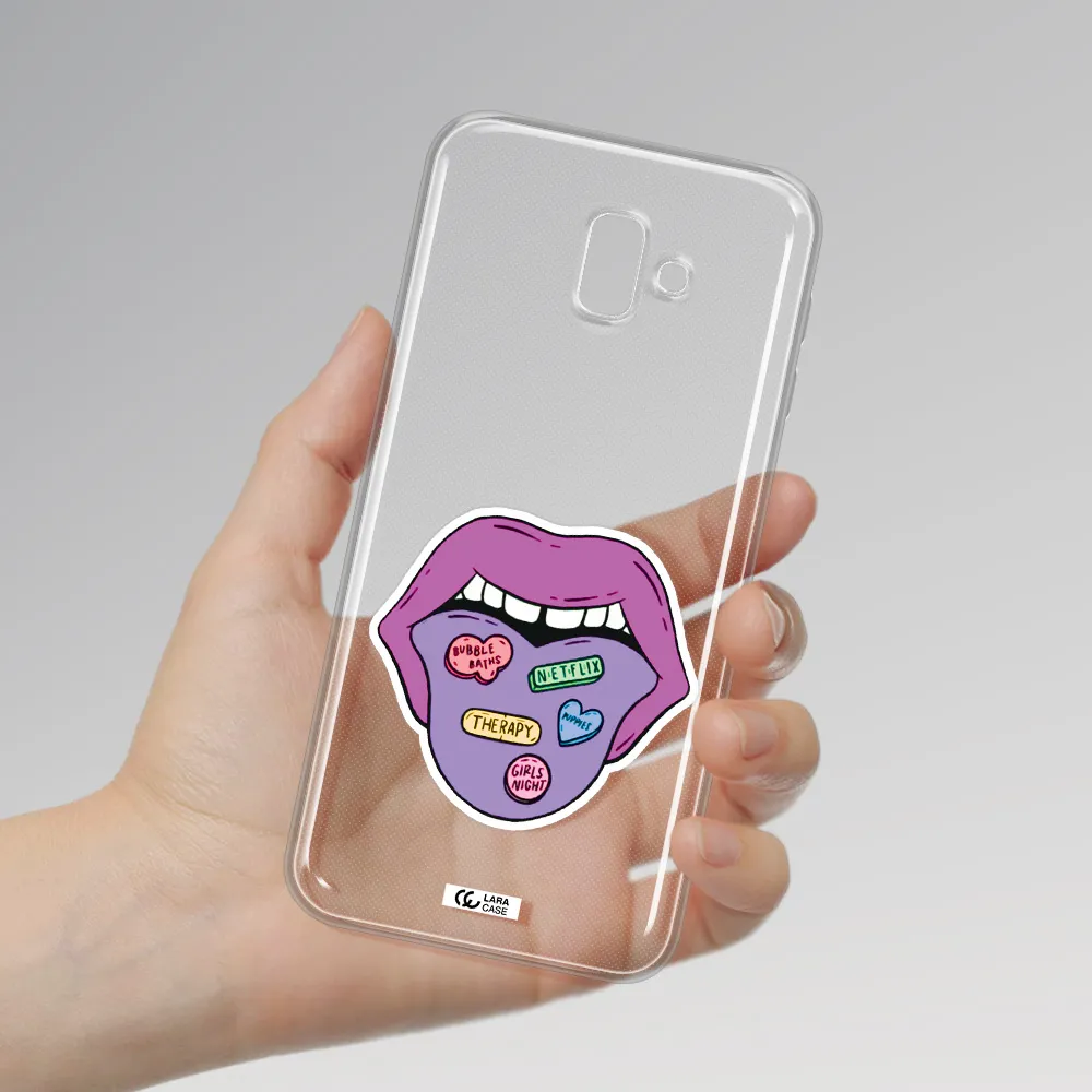 a purple lips with different colored hearts on it Samsung J6 Plus Clear TPU Case