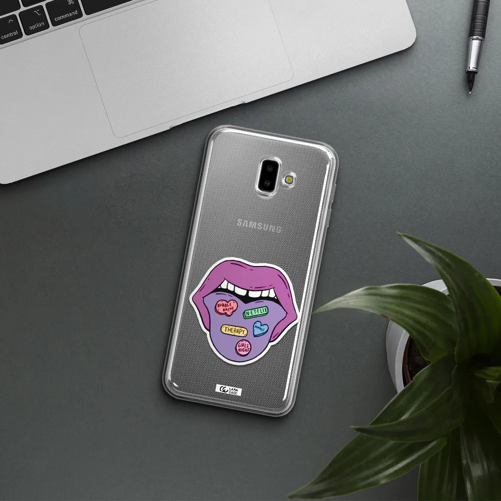 a purple lips with different colored hearts on it Samsung J6 Plus Clear TPU Case