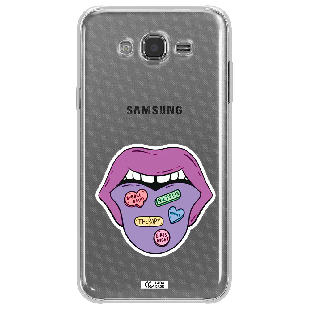 a purple lips with different colored hearts on it Samsung J7 2015 Clear TPU Case