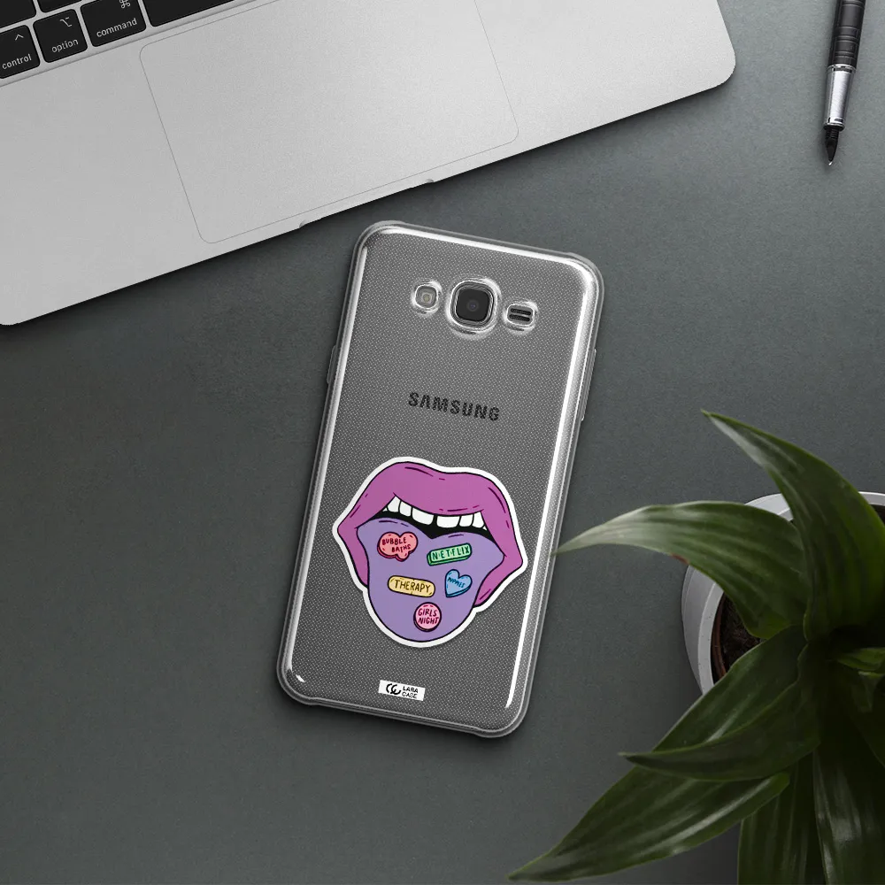 a purple lips with different colored hearts on it Samsung J7 2015 Clear TPU Case