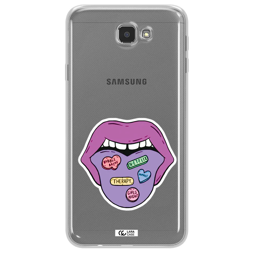 a purple lips with different colored hearts on it Samsung J7 Prim Clear TPU Case