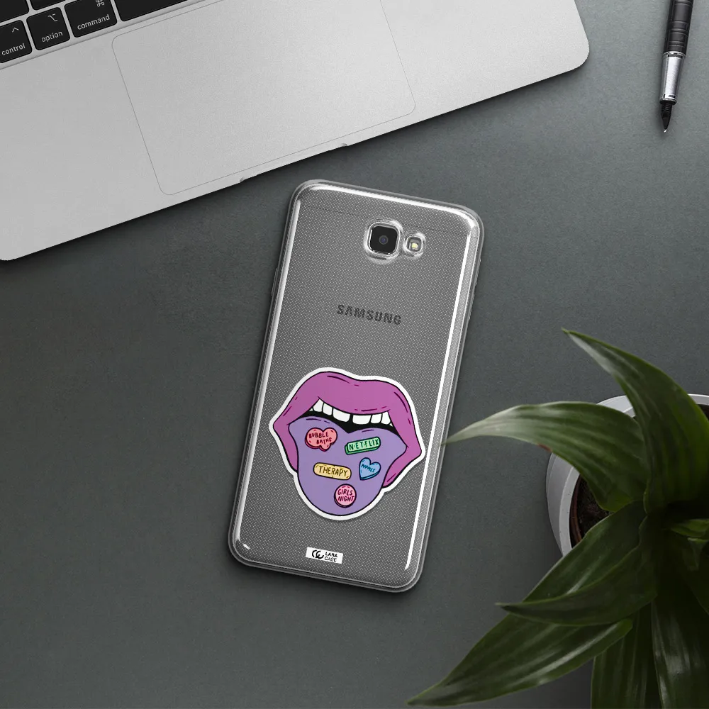 a purple lips with different colored hearts on it Samsung J7 Prim Clear TPU Case