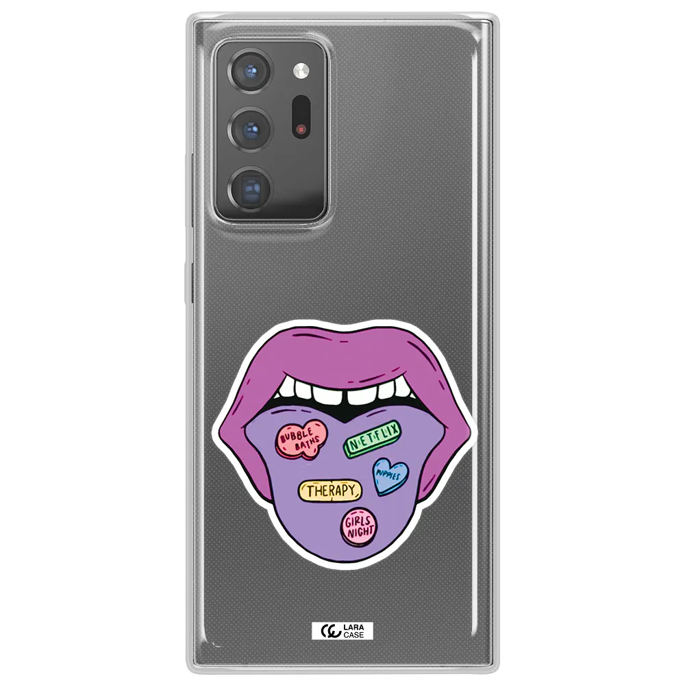 a purple lips with different colored hearts on it Samsung Note 20 Ultra Clear TPU Case