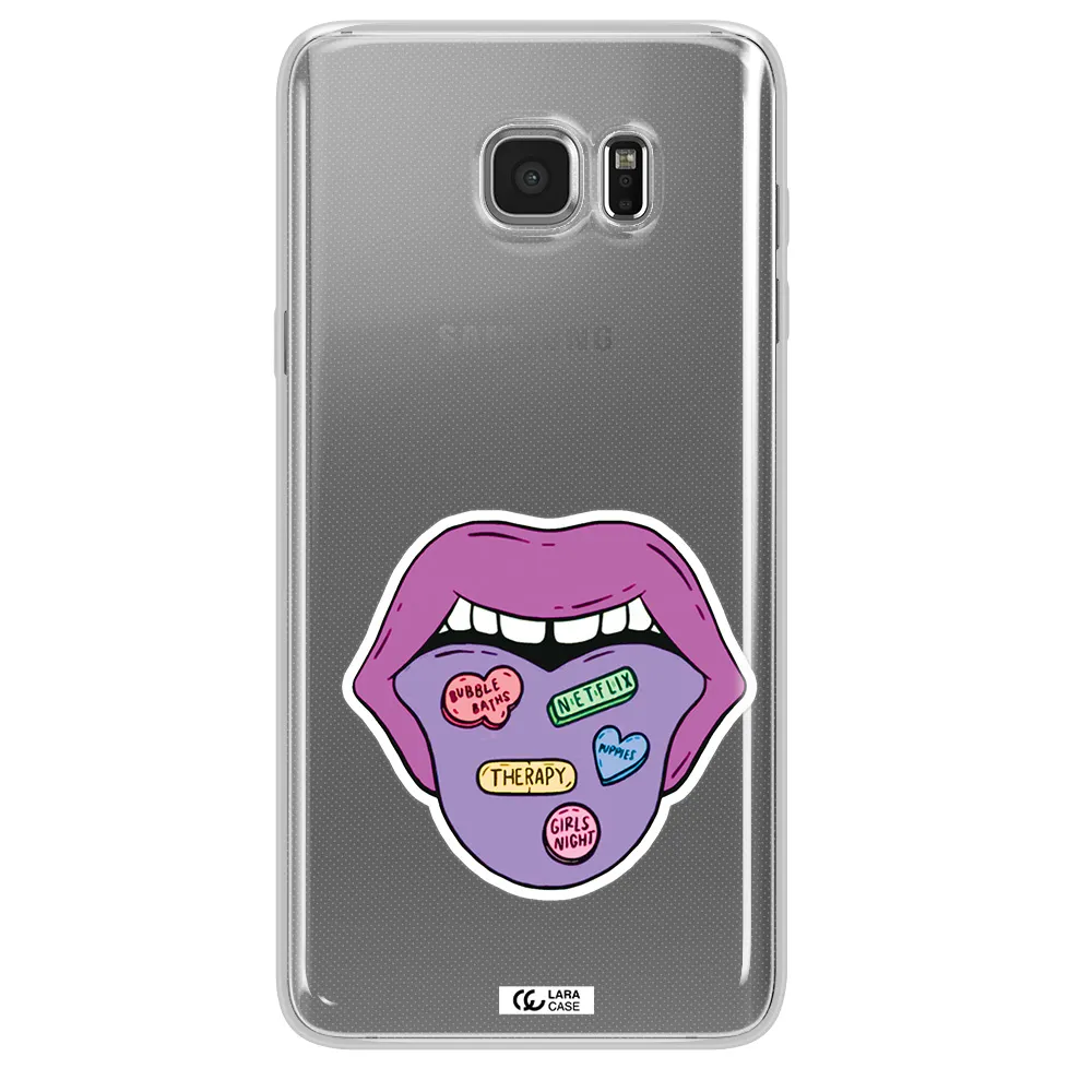 a purple lips with different colored hearts on it Samsung Note 5 Clear TPU Case