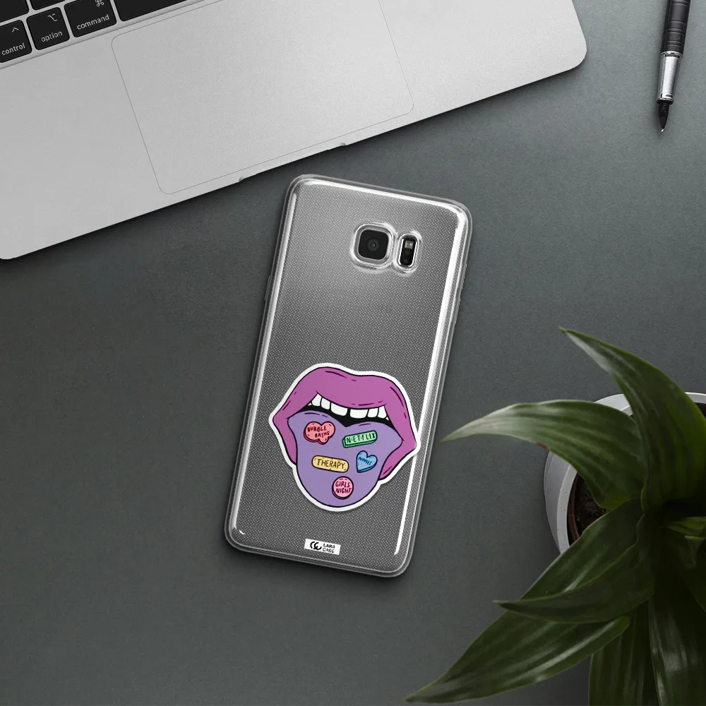 a purple lips with different colored hearts on it Samsung Note 5 Clear TPU Case