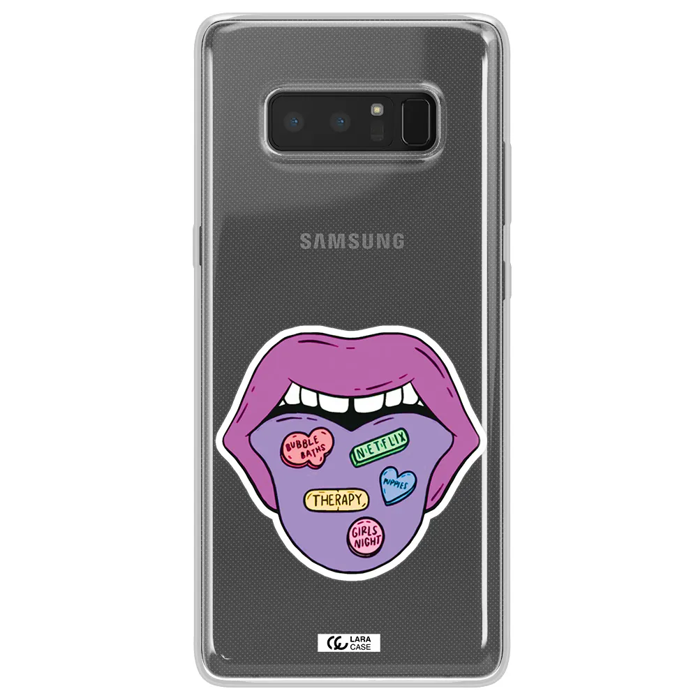 a purple lips with different colored hearts on it Samsung Note 8 Clear TPU Case