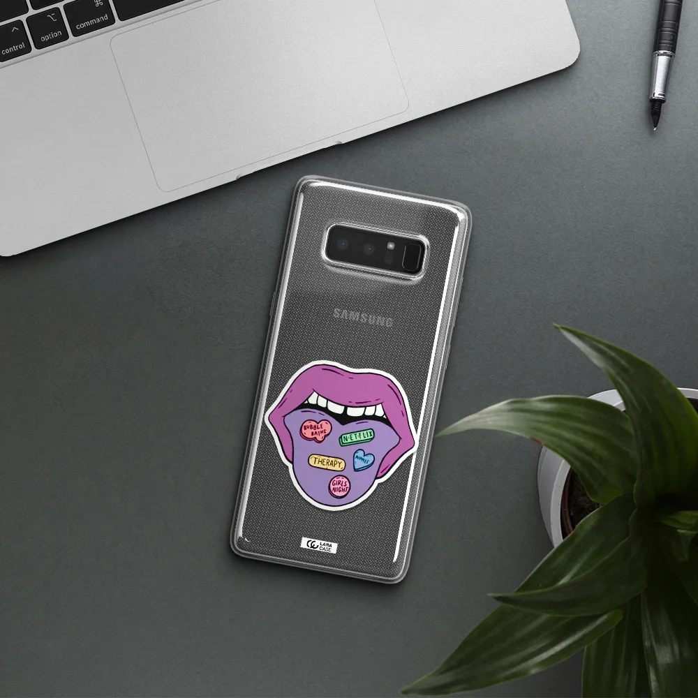 a purple lips with different colored hearts on it Samsung Note 8 Clear TPU Case
