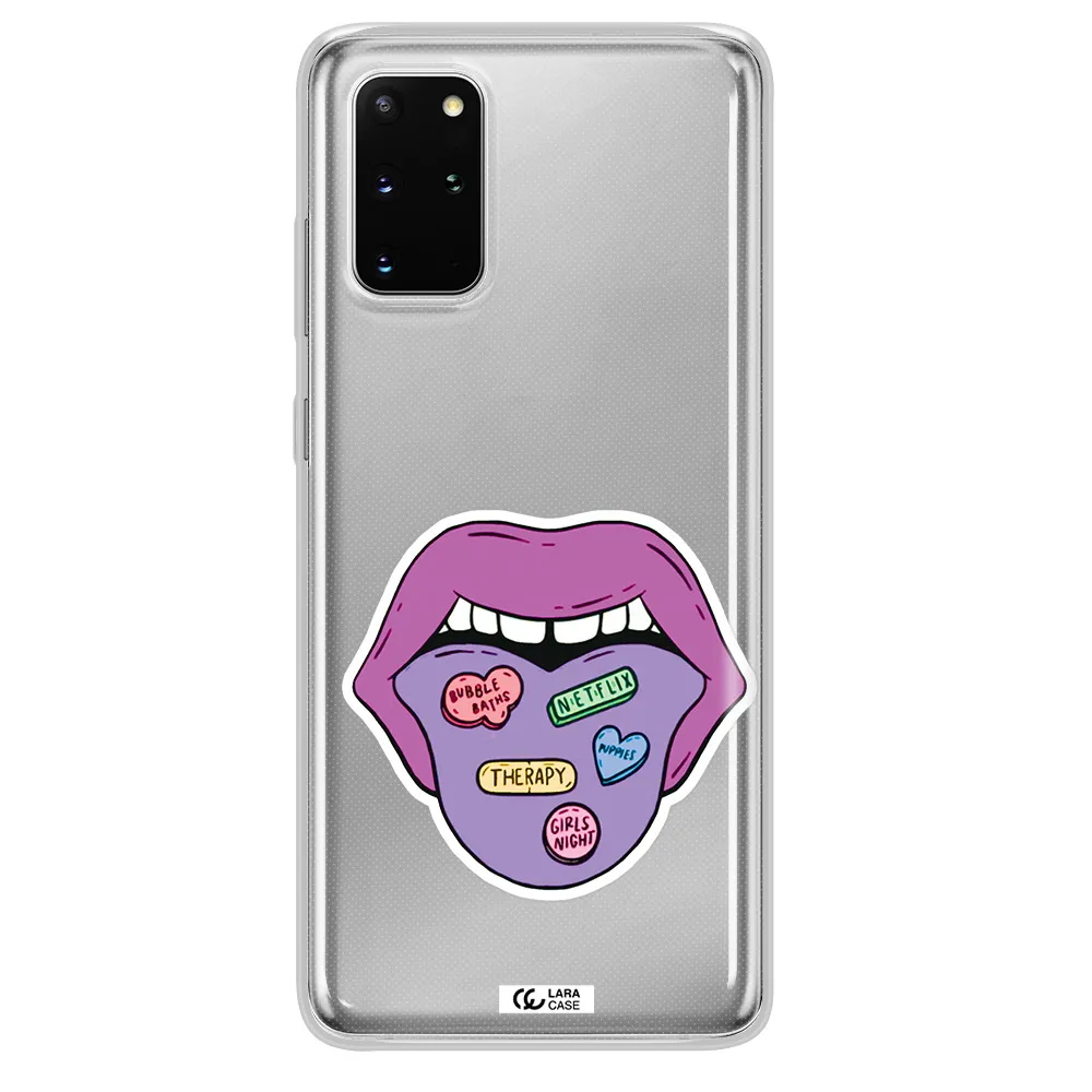 a purple lips with different colored hearts on it Samsung S 20 Plus Clear TPU Case