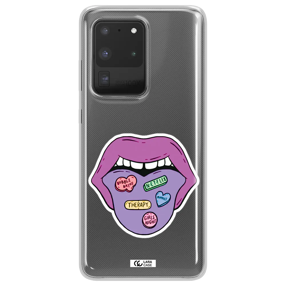 a purple lips with different colored hearts on it Samsung S20 Ultra Clear TPU Case