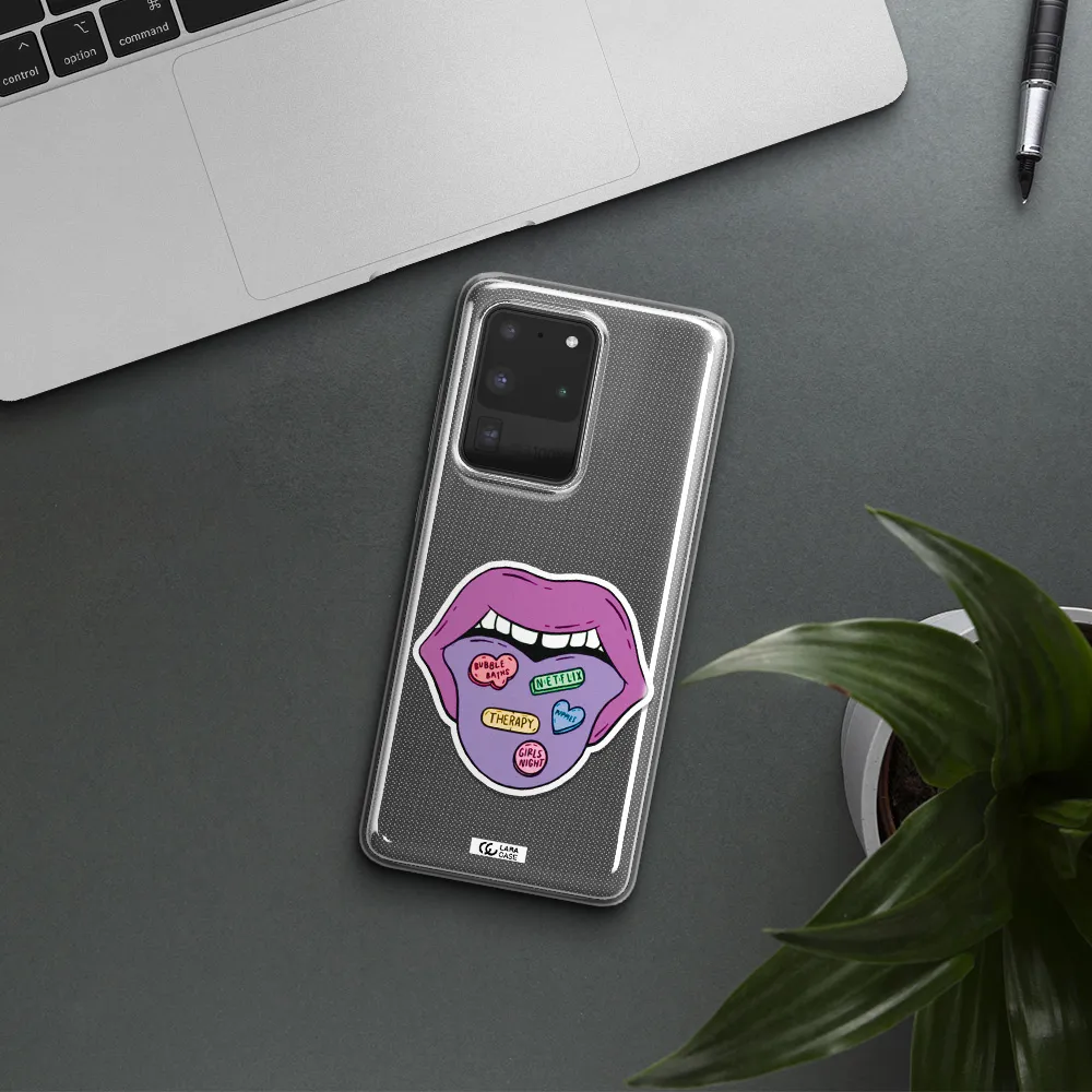 a purple lips with different colored hearts on it Samsung S20 Ultra Clear TPU Case