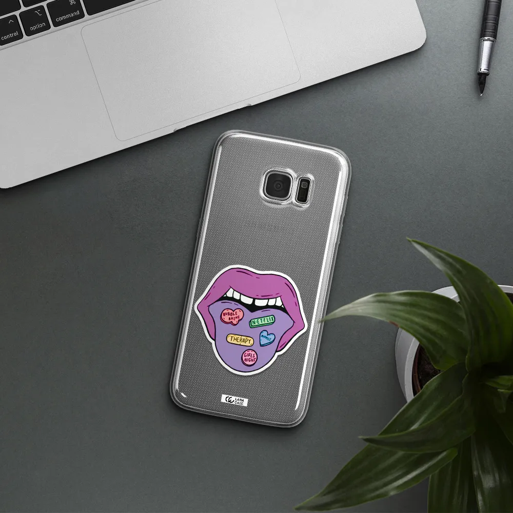 a purple lips with different colored hearts on it Samsung S7 Edge Clear TPU Case