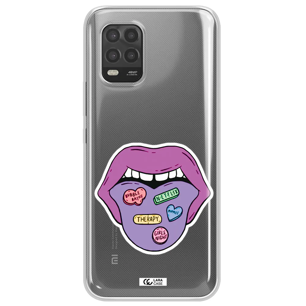 a purple lips with different colored hearts on it Xiaomi Mi 10 Lite Clear TPU Case