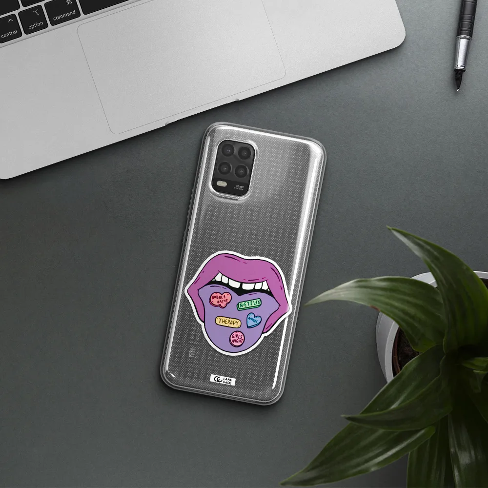 a purple lips with different colored hearts on it Xiaomi Mi 10 Lite Clear TPU Case