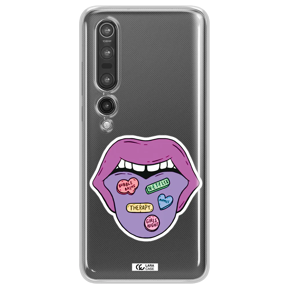 a purple lips with different colored hearts on it Xiaomi Mi 10 Pro Clear TPU Case