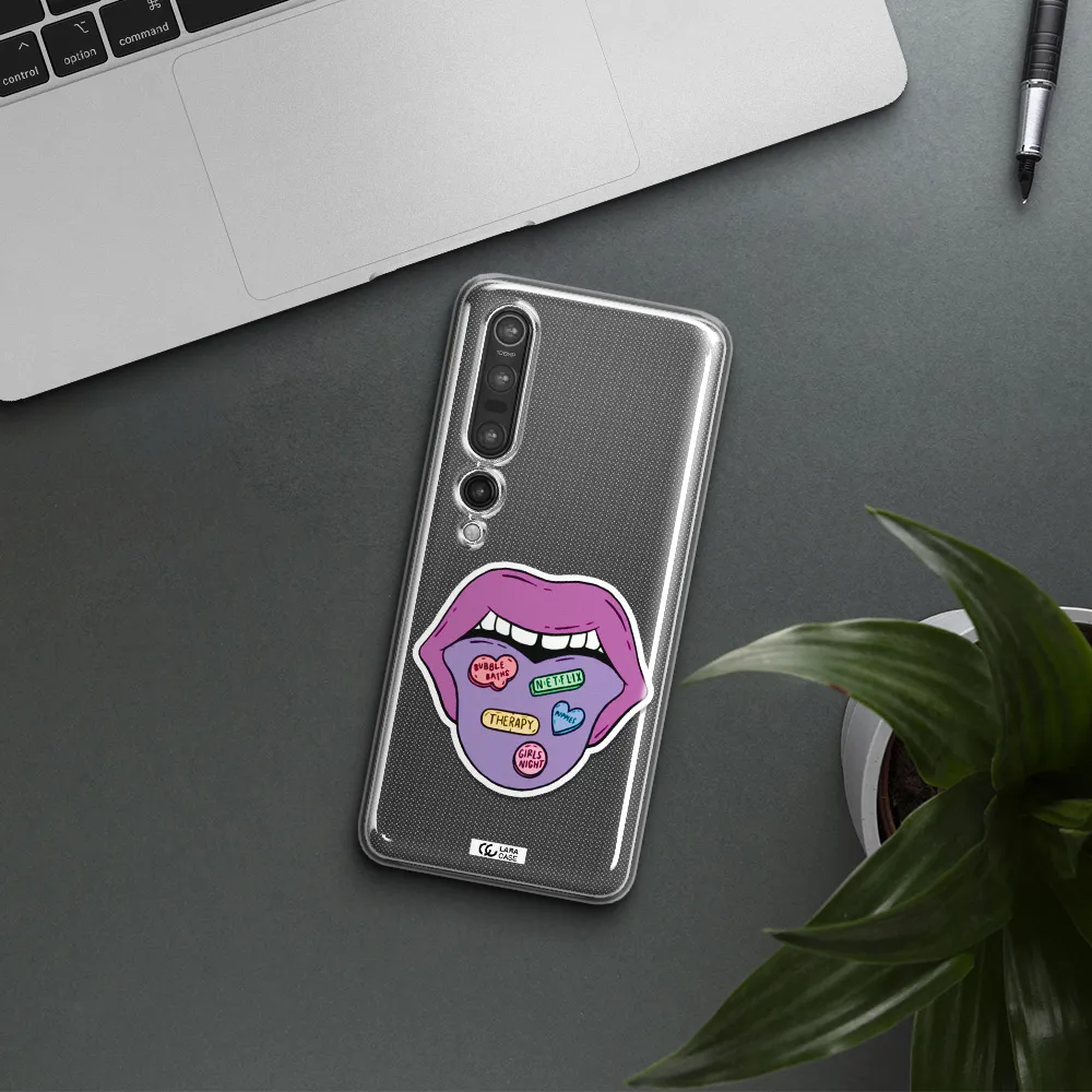 a purple lips with different colored hearts on it Xiaomi Mi 10 Pro Clear TPU Case