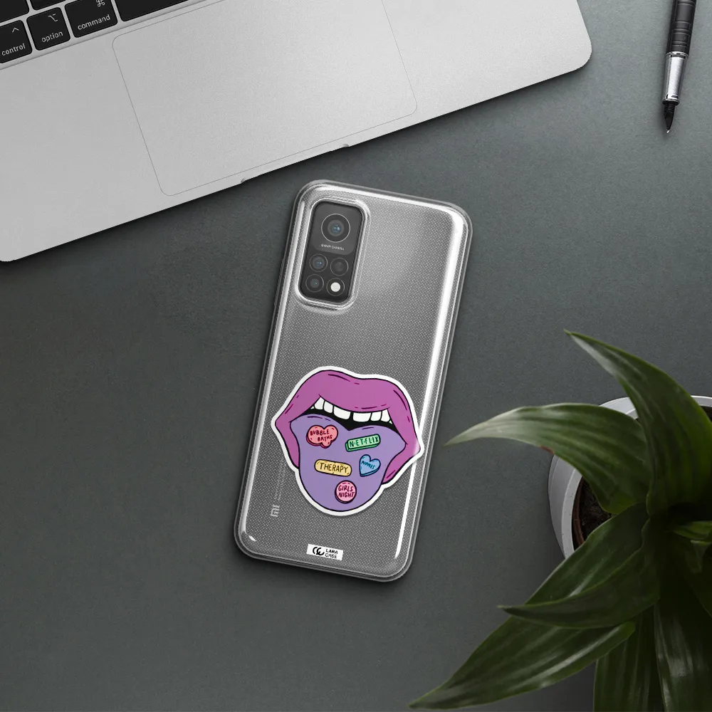 a purple lips with different colored hearts on it Xiaomi Mi 10 T Pro Clear TPU Case