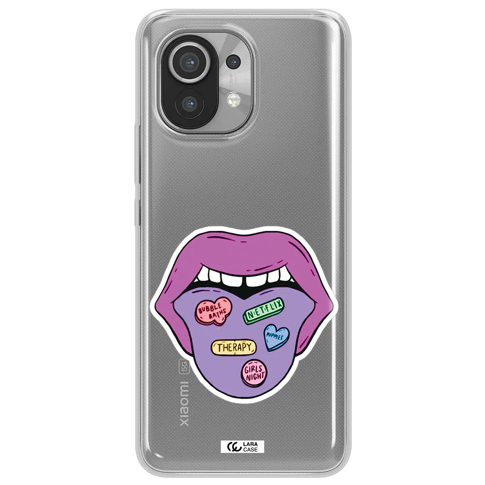 a purple lips with different colored hearts on it Xiaomi Mi 11 Clear TPU Case