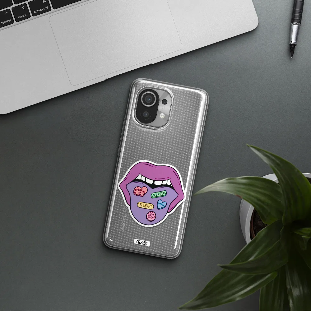 a purple lips with different colored hearts on it Xiaomi Mi 11 Clear TPU Case