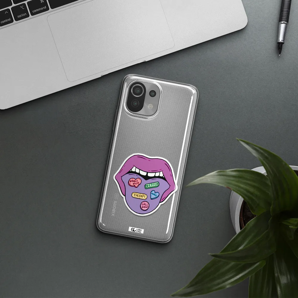 a purple lips with different colored hearts on it Xiaomi Mi 11 Lite Clear TPU Case