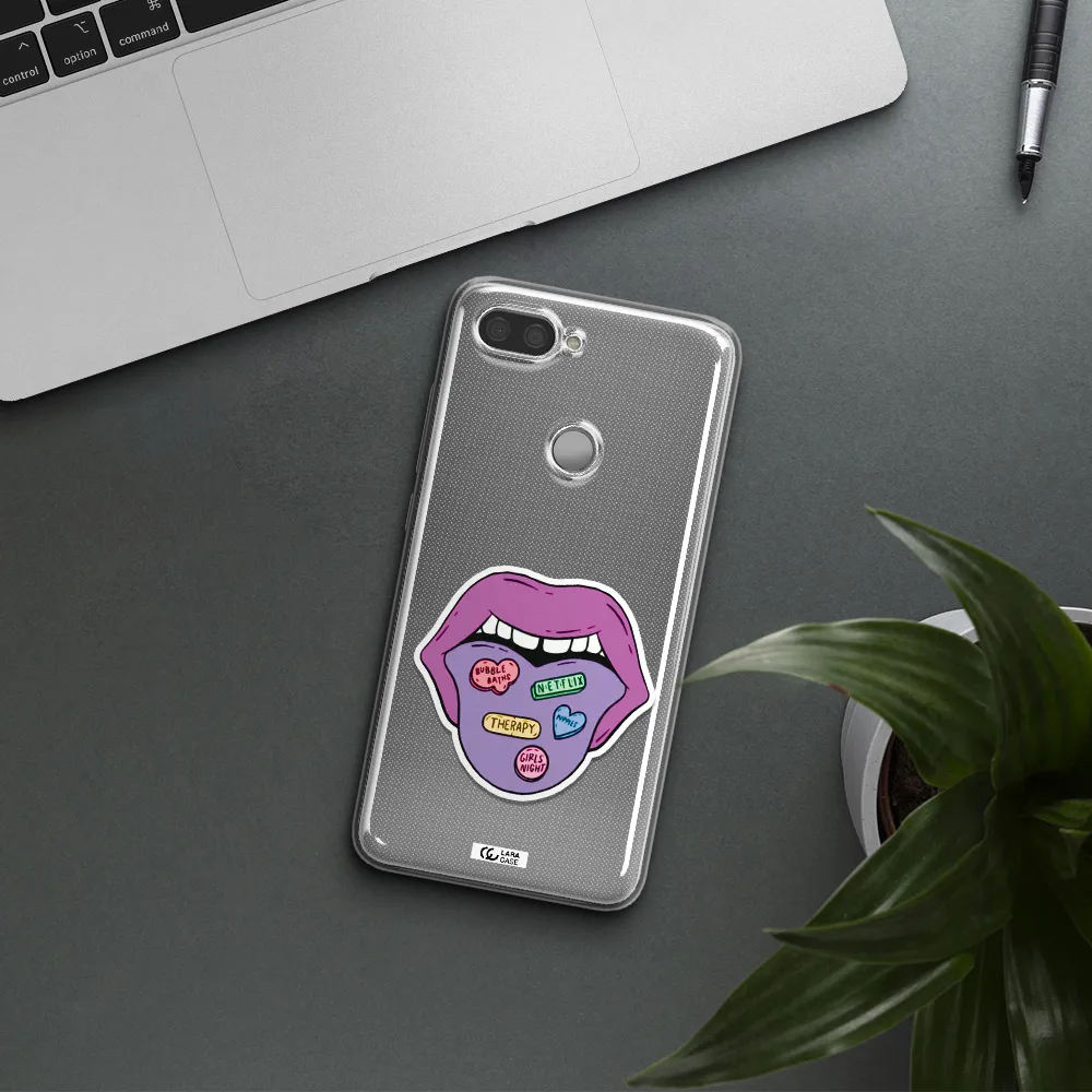 a purple lips with different colored hearts on it Xiaomi Mi 8 Lite Clear TPU Case