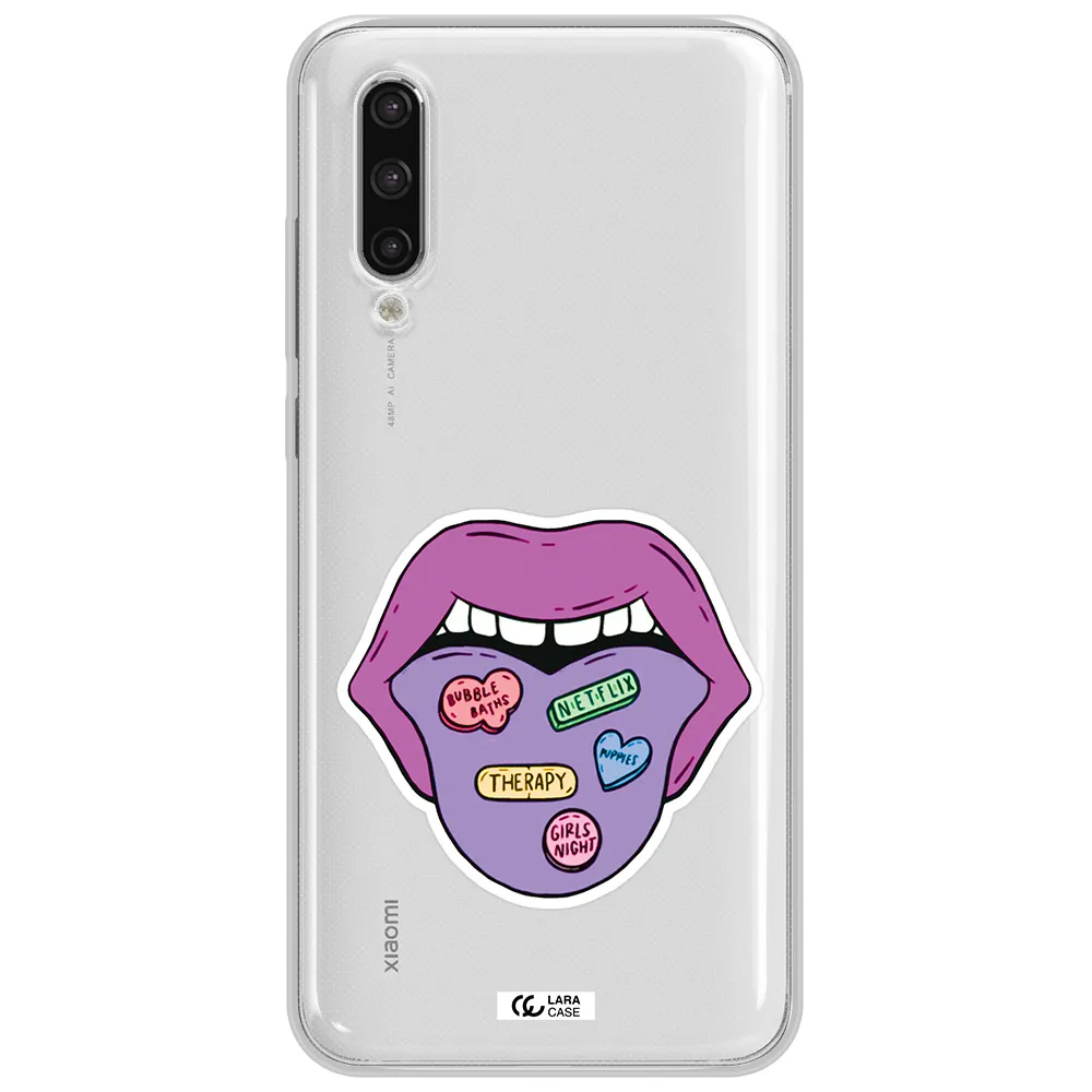 A Purple Lips With Different Colored Hearts On It Xiaomi Mi 9 Lite Clear Tpu Case