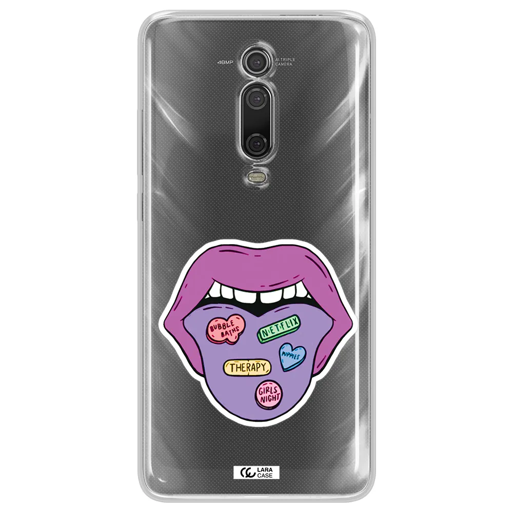 a purple lips with different colored hearts on it Xiaomi Mi 9T Clear TPU Case